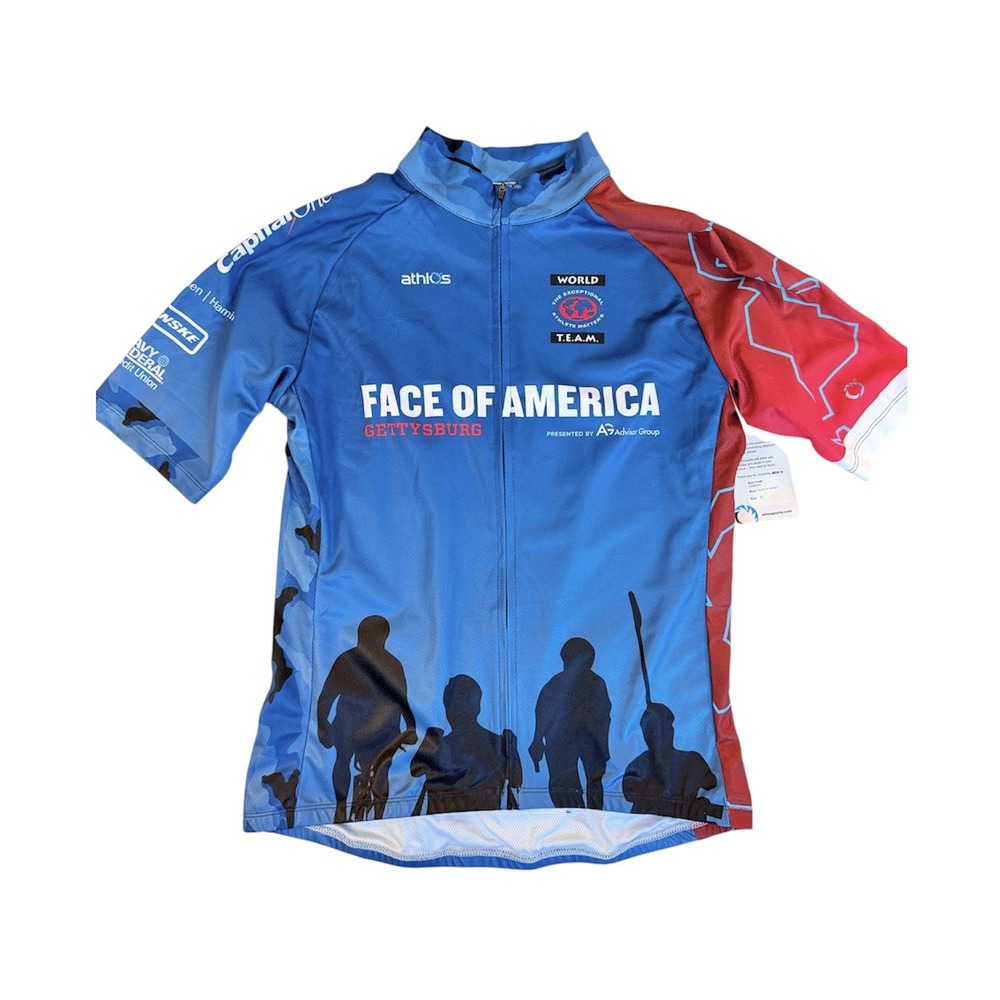 Athlos Face of America Gettysburg Cycling Jersey Men S Blue Red Full Zip Jersey
